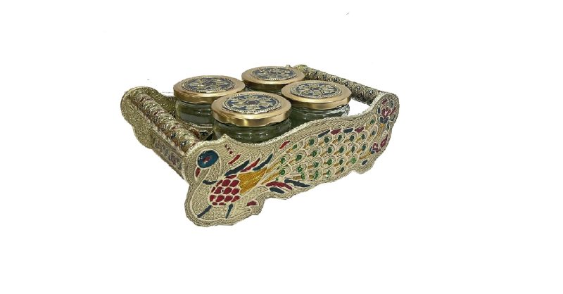 Decorative Peacock Designed Dryfruit Supari Box Mukhwash Dani , Sweets Chocolate Box Dining 4 Container Serving Set