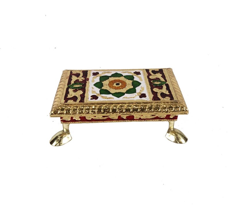 Minakari Patta Flower Design Chaurang , Chowki, Bajot, Wooden All Purpose Patta Chowki (4x6inch)
