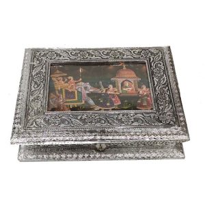 Silver Dryfruit Supari Box Mukhwash Dani , Sweets Chocolate Box Dining Container Serving Set (17.5x22.5x6 cm)