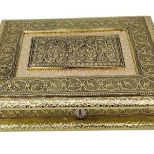 Decorative Golden Traditional Dryfruit Supari Box Mukhwash Dani , Sweets Chocolate Box Dining Container Serving Set (17.5x22.5x5 cm)