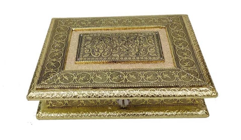 Decorative Golden Traditional Dryfruit Supari Box Mukhwash Dani , Sweets Chocolate Box Dining Container Serving Set (17.5x22.5x5 cm)