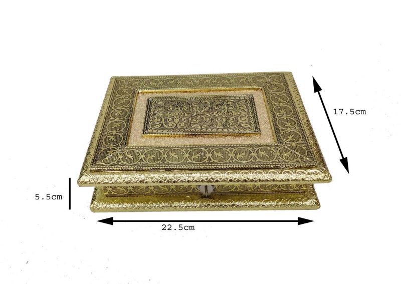 Decorative Golden Traditional Dryfruit Supari Box Mukhwash Dani , Sweets Chocolate Box Dining Container Serving Set (17.5x22.5x5 cm)