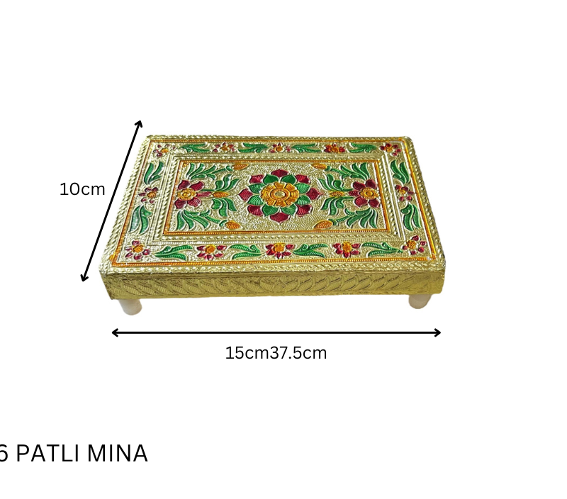 Elegant Meenakari Floral Decorative Patta Chowki (4x6") – Handcrafted Wooden Pooja Platform with Traditional Artwork