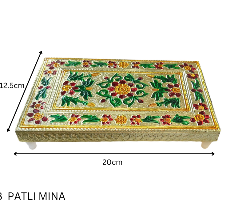 Elegant Meenakari Floral Decorative Patta Chowki (5x8") – Handcrafted Wooden Pooja Platform with Traditional Artwork