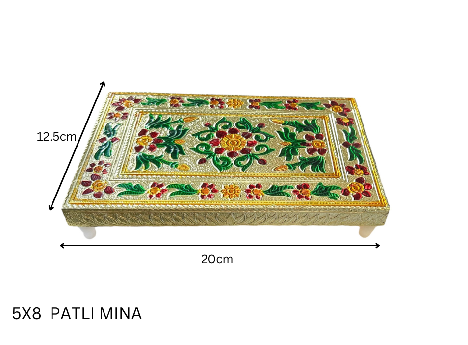Elegant Meenakari Floral Decorative Patta Chowki (5x8") – Handcrafted Wooden Pooja Platform with Traditional Artwork