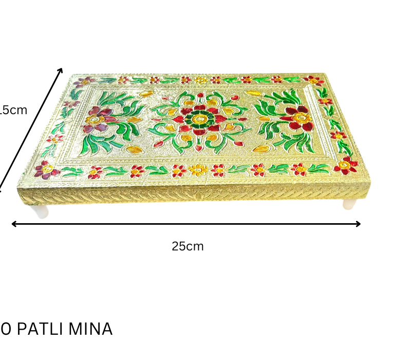 Elegant Meenakari Floral Decorative Patta Chowki (6x10") – Handcrafted Wooden Pooja Platform with Traditional Artwork