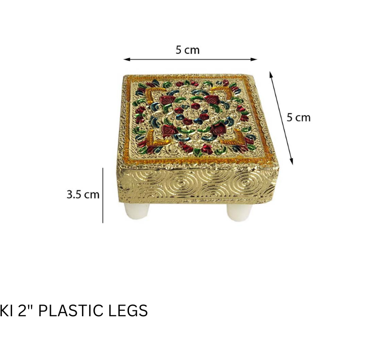 Elegant Meenakari Floral Decorative Wooden Chowki (2") – Handcrafted Traditional Pooja Platform with Intricate Flower Design