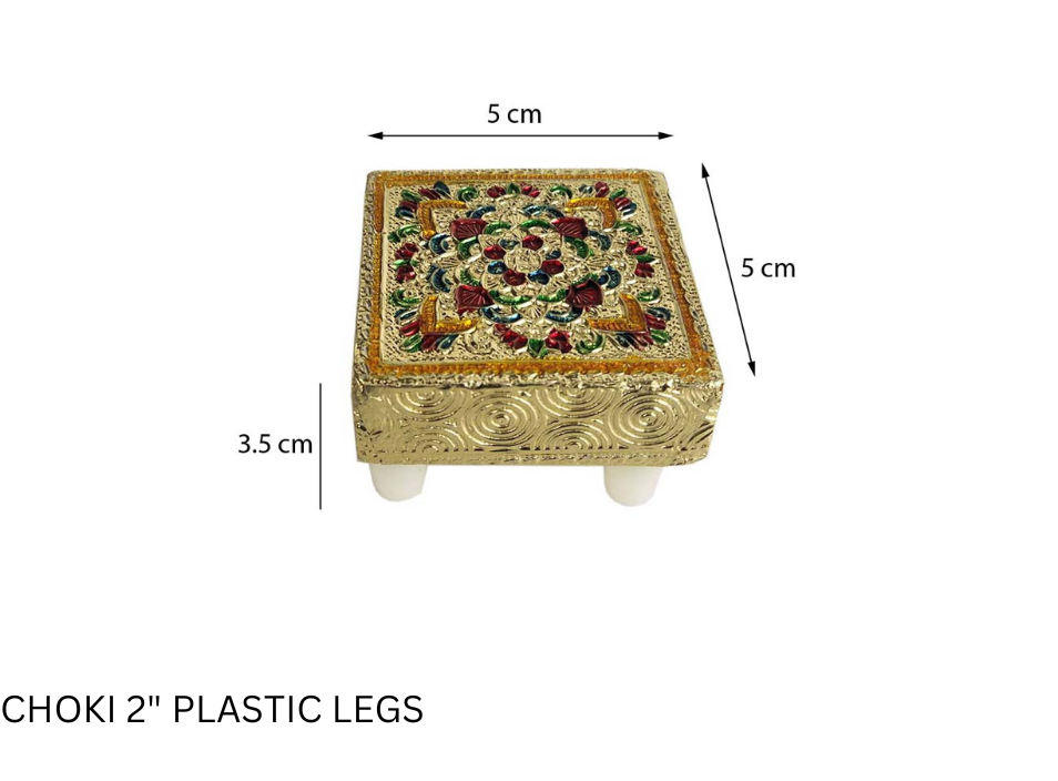 Elegant Meenakari Floral Decorative Wooden Chowki (2") – Handcrafted Traditional Pooja Platform with Intricate Flower Design