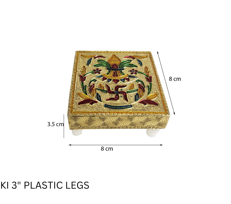 Elegant Meenakari Floral Decorative Wooden Chowki (3") – Handcrafted Traditional Pooja Platform with Intricate Flower Design
