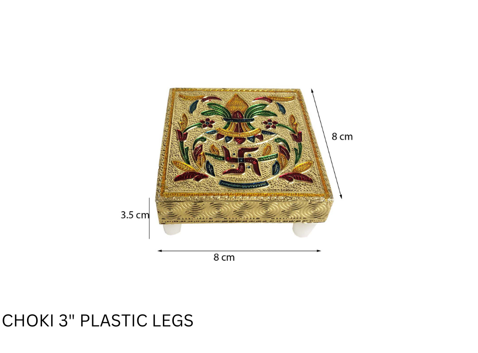 Elegant Meenakari Floral Decorative Wooden Chowki (3") – Handcrafted Traditional Pooja Platform with Intricate Flower Design
