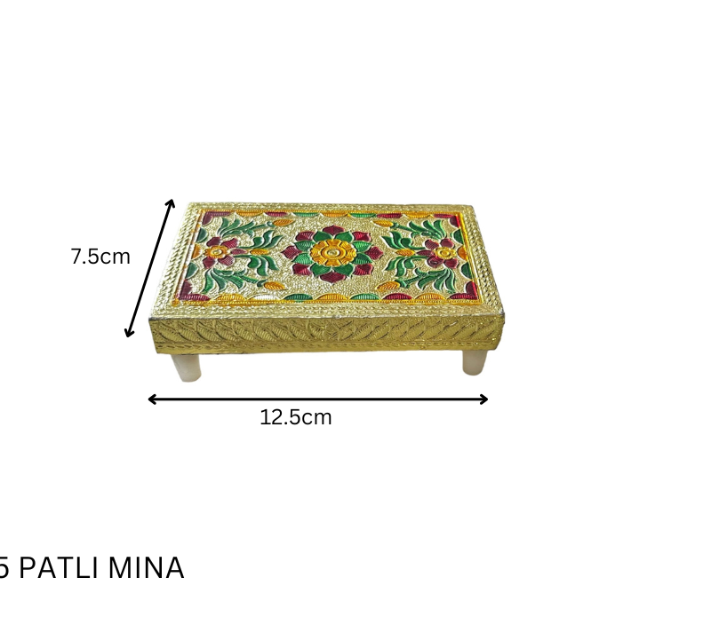 Elegant Meenakari Floral Decorative Patta Chowki (3x5") – Handcrafted Wooden Pooja Platform with Traditional Artwork