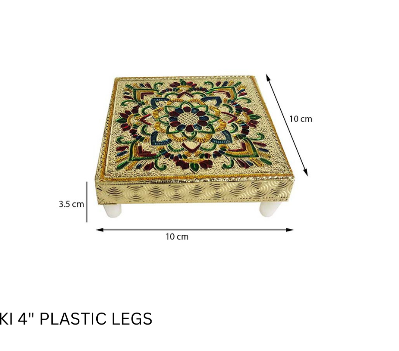 Elegant Meenakari Floral Decorative Wooden Chowki (4") – Handcrafted Traditional Pooja Platform with Intricate Flower Design