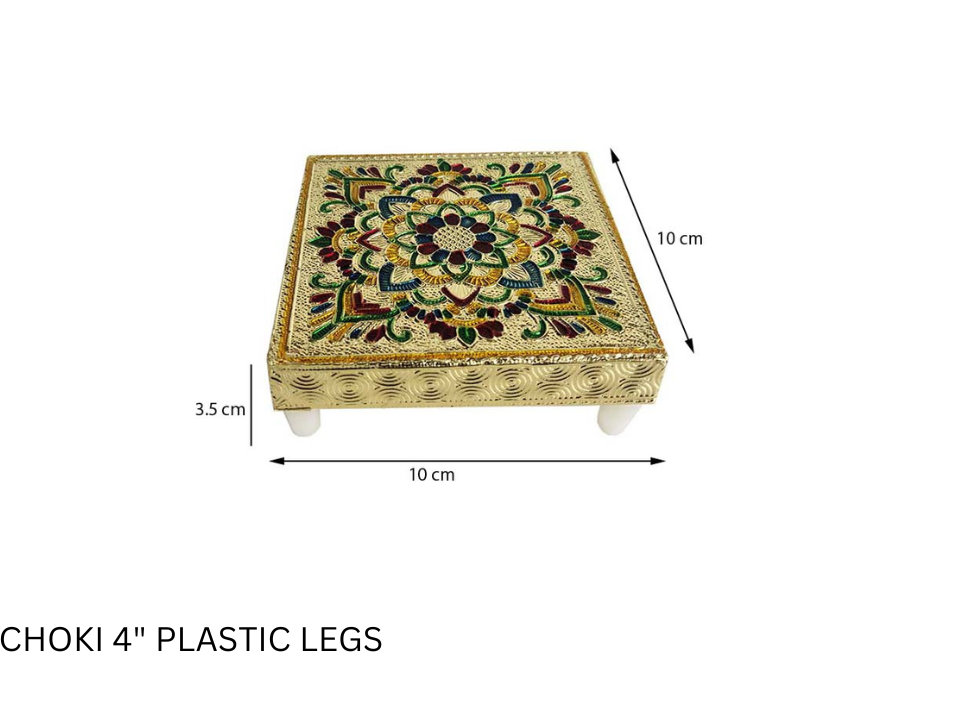 Elegant Meenakari Floral Decorative Wooden Chowki (4") – Handcrafted Traditional Pooja Platform with Intricate Flower Design
