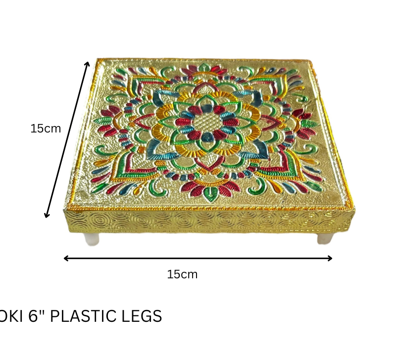 Elegant Meenakari Floral Decorative Wooden Chowki (6") – Handcrafted Traditional Pooja Platform with Intricate Flower Design
