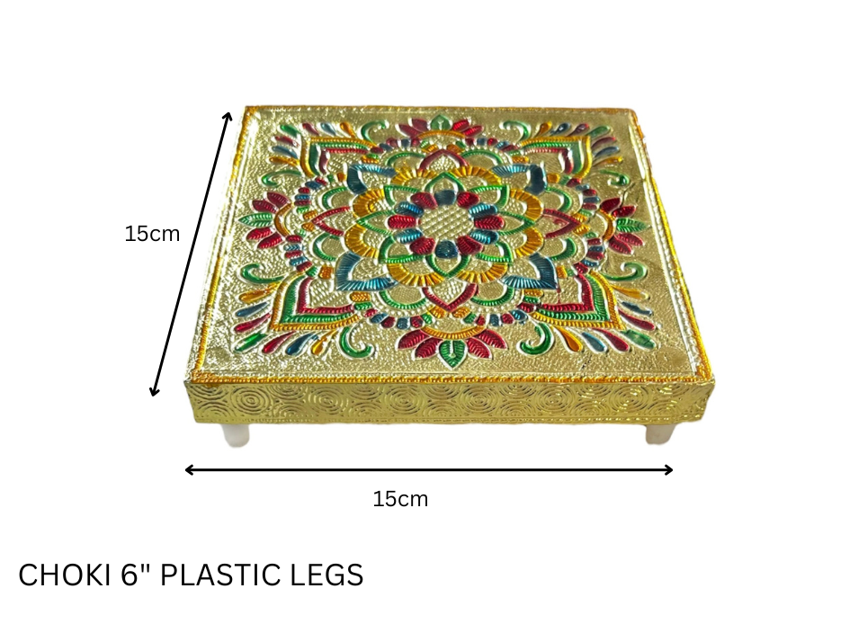 Elegant Meenakari Floral Decorative Wooden Chowki (6") – Handcrafted Traditional Pooja Platform with Intricate Flower Design