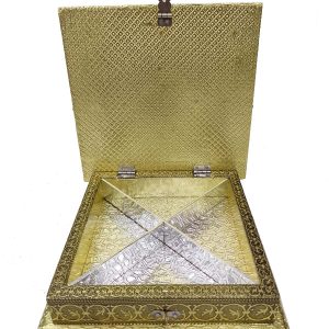 Decorative Golden Traditional Dryfruit Supari Box Mukhwash Dani , Sweets Chocolate Box Dining Container Serving Set (20x20x5 cm)