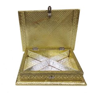 Decorative Golden Traditional Dryfruit Supari Box Mukhwash Dani , Sweets Chocolate Box Dining Container Serving Set (17.5x22.5x5 cm)