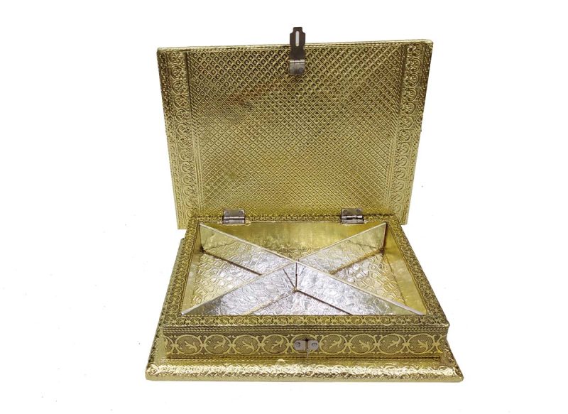 Decorative Golden Traditional Dryfruit Supari Box Mukhwash Dani , Sweets Chocolate Box Dining Container Serving Set (17.5x22.5x5 cm)