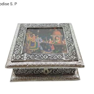 Decorative Silver Dryfruit Supari Box Mukhwash Dani , Sweets Chocolate Box Dining Container Serving Set (25x25x5 cm)