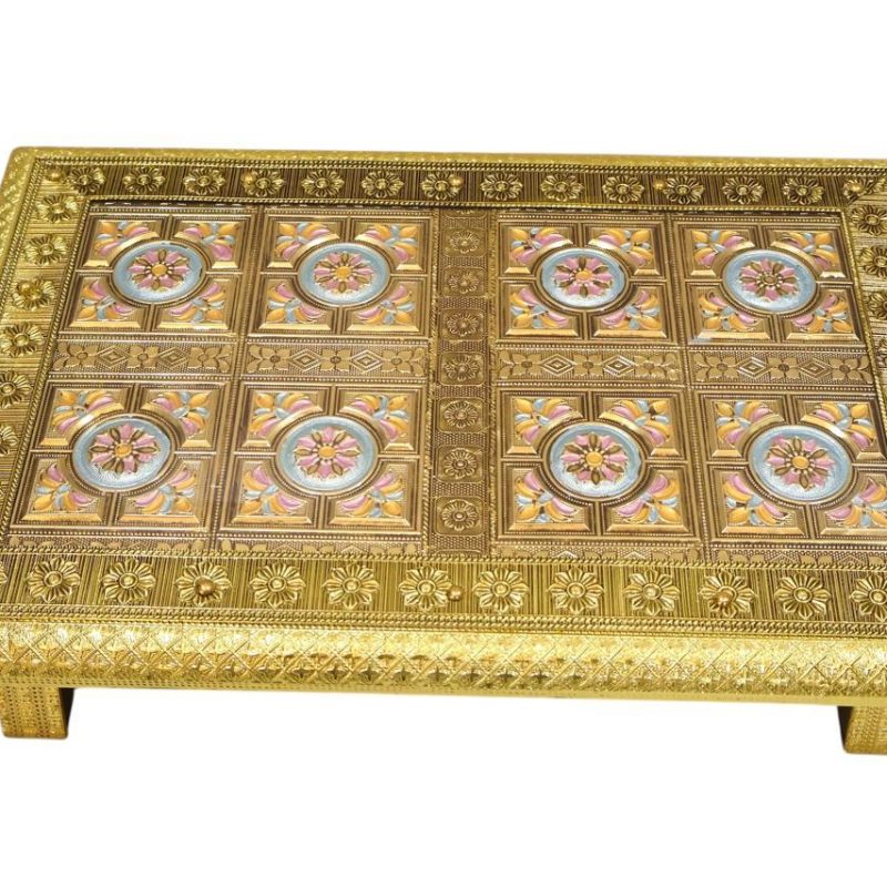 Handcrafted 15x21 Golden Flower Wooden Chowki – Premium All-Purpose Bajot