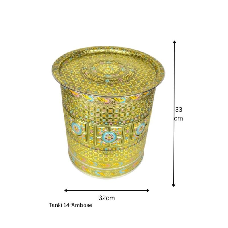 Golden Embossed Storage Tanki (Ambose Design, 14 Inch)