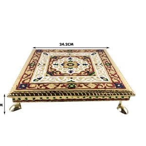 Minakari Chowki Flower Design Chaurang , Choki, Bajot, Pata(10x10 inch) Wooden All Purpose Chowki