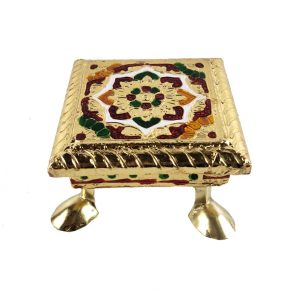 Minakari Chowki Flower Design Chaurang , Choki, Bajot, Pata(4x4 inch) Wooden All Purpose Chowki
