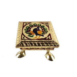 Minakari Chowki Peacock Design Chaurang , Choki, Bajot, Pata(4x4 inch) Wooden All Purpose Chowki