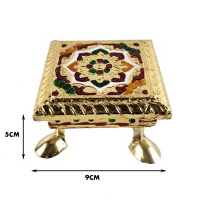 Minakari Chowki Flower Design Chaurang , Choki, Bajot, Pata(4x4 inch) Wooden All Purpose Chowki