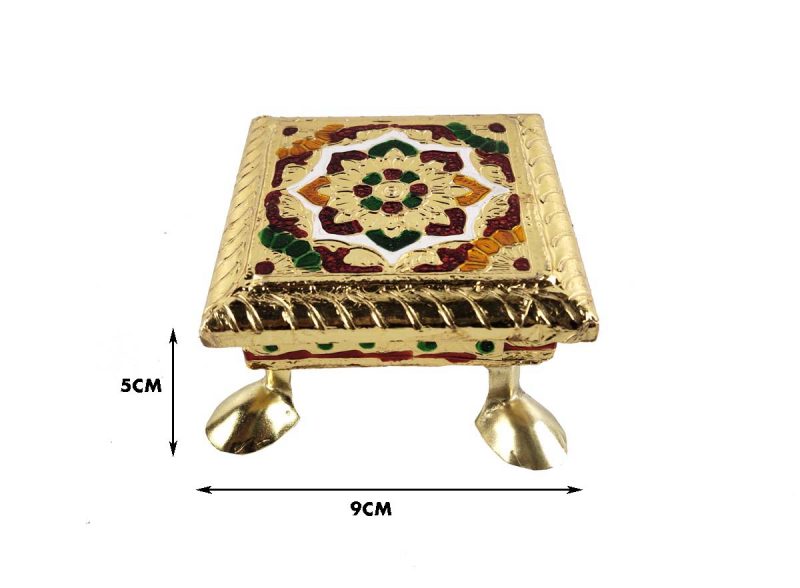 Minakari Chowki Flower Design Chaurang , Choki, Bajot, Pata(4x4 inch) Wooden All Purpose Chowki