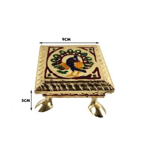 Minakari Chowki Peacock Design Chaurang , Choki, Bajot, Pata(4x4 inch) Wooden All Purpose Chowki