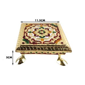Minakari Chowki Flower Design Chaurang , Choki, Bajot, Pata(5x5 inch) Wooden All Purpose Chowki