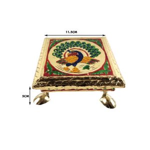 Minakari Chowki Peacock Design Chaurang , Choki, Bajot, Pata(6x6 inch) Wooden All Purpose Chowki