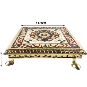 Minakari Chowki Flower Design Chaurang , Choki, Bajot, Pata(8x8inch) Wooden All Purpose Chowki