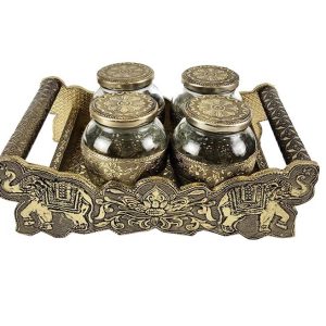 Decorative Elephant Designed Dryfruit Supari Box Mukhwash Dani , Sweets Chocolate Box Dining 4 Container Serving Set