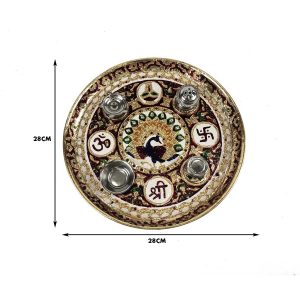 Steel Aarti Thali/Thal Peacock Designed Stainless Steel Premium Quality Mina Pooja Thali for Aarti Pooja , Home and Temple (11inch)